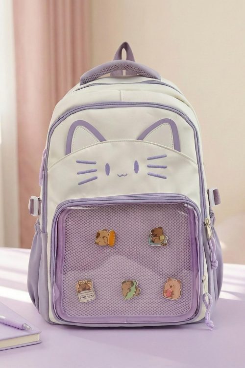 Blue Kawaii Cat Ita Backpack for Pin Display