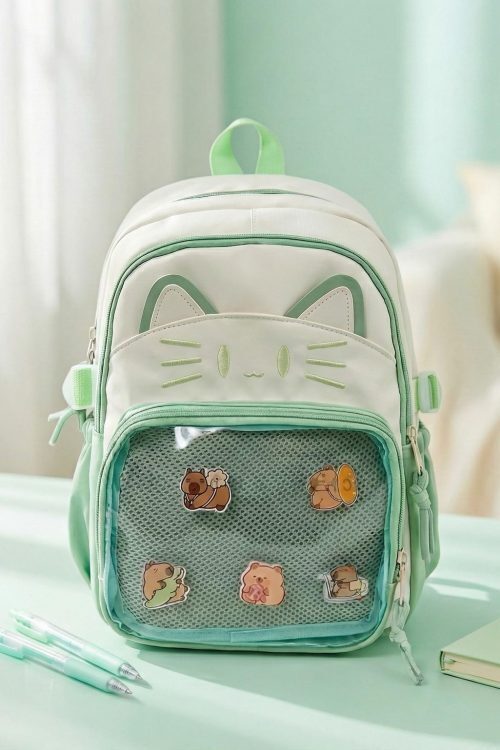 Blue Kawaii Cat Ita Backpack for Pin Display