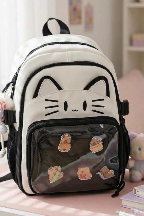 Blue Kawaii Cat Ita Backpack for Pin Display