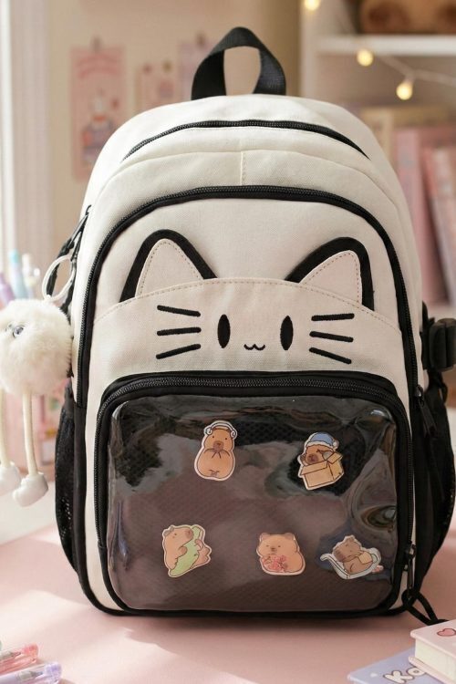 Blue Kawaii Cat Ita Backpack for Pin Display