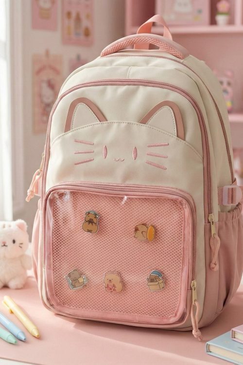 Blue Kawaii Cat Ita Backpack for Pin Display