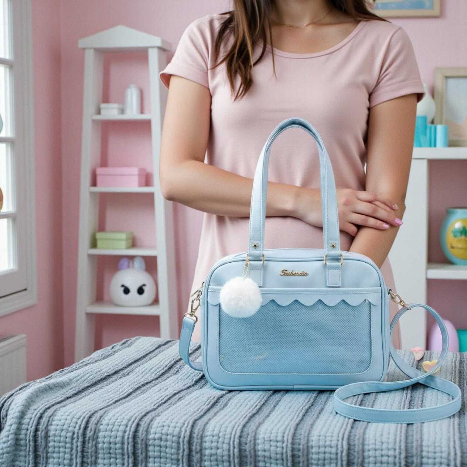 Blue Kawaii Convertible Ita Bag for Pin Display Blue Kawaii Convertible Ita Bag for Pin Display