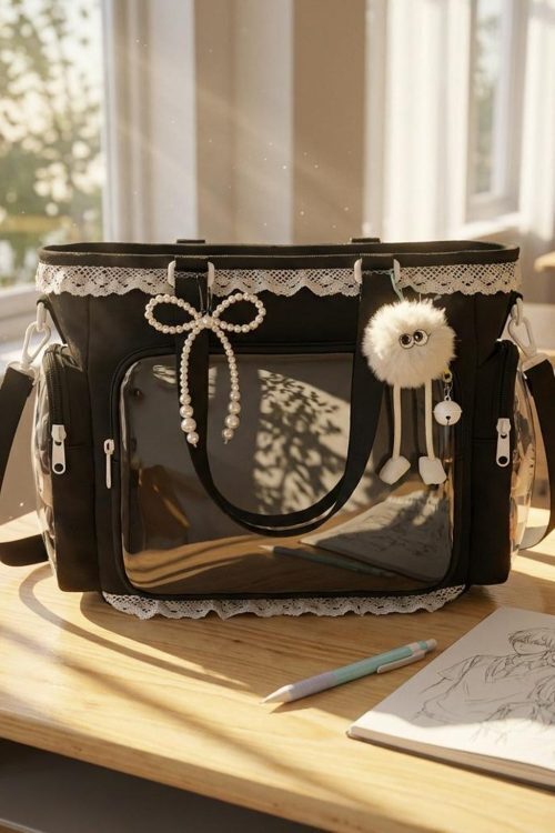 Blue Kawaii Convertible Ita Bag with Clear Window for Pin Display