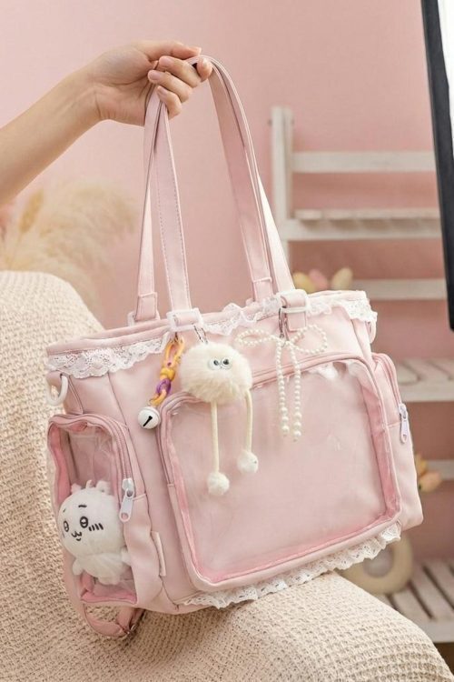 Blue Kawaii Convertible Ita Bag with Clear Window for Pin Display