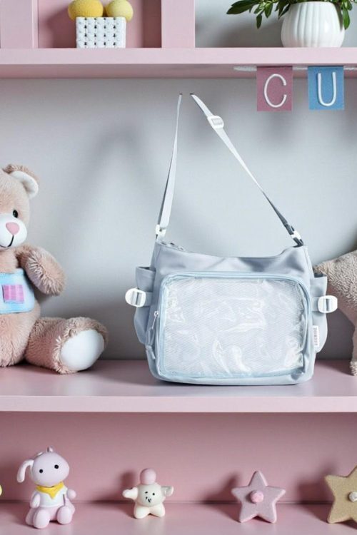 Blue Kawaii Convertible Ita Bag with Clear Window for Pin Display