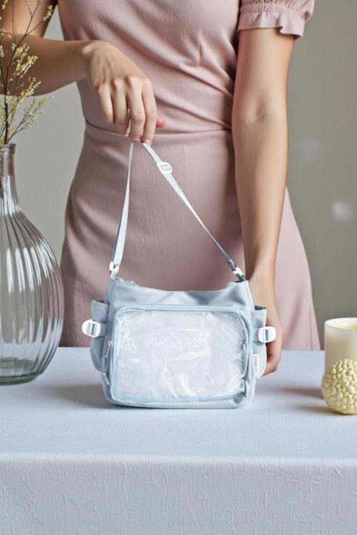 Blue Kawaii Convertible Ita Bag with Clear Window for Pin Display