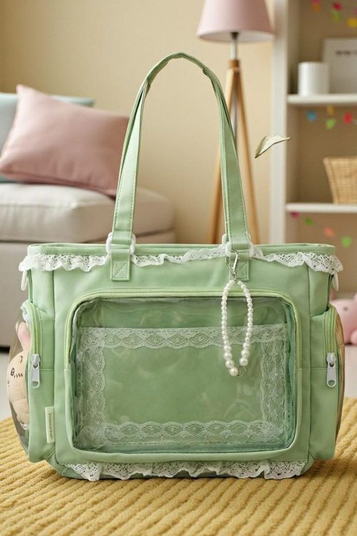 Blue Kawaii Convertible Ita Bag with Clear Window for Pin Display