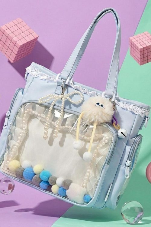 Blue Kawaii Convertible Ita Bag with Clear Window for Pin Display