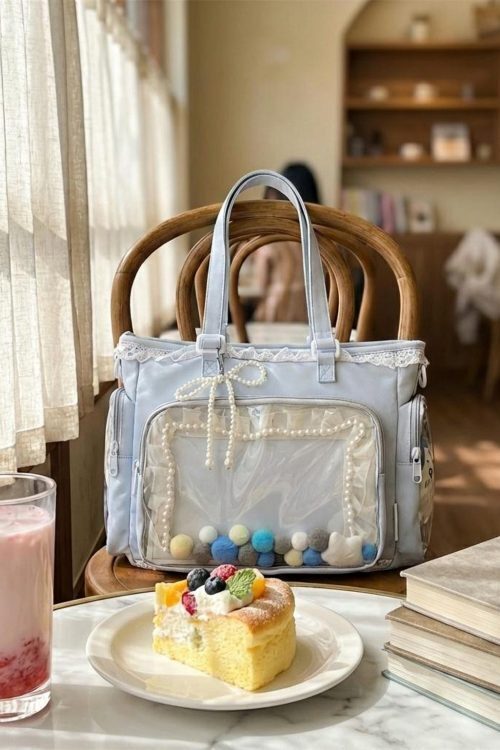 Blue Kawaii Convertible Ita Bag with Clear Window for Pin Display