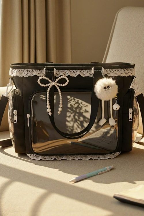 Blue Kawaii Convertible Ita Bag with Clear Window for Pin Display