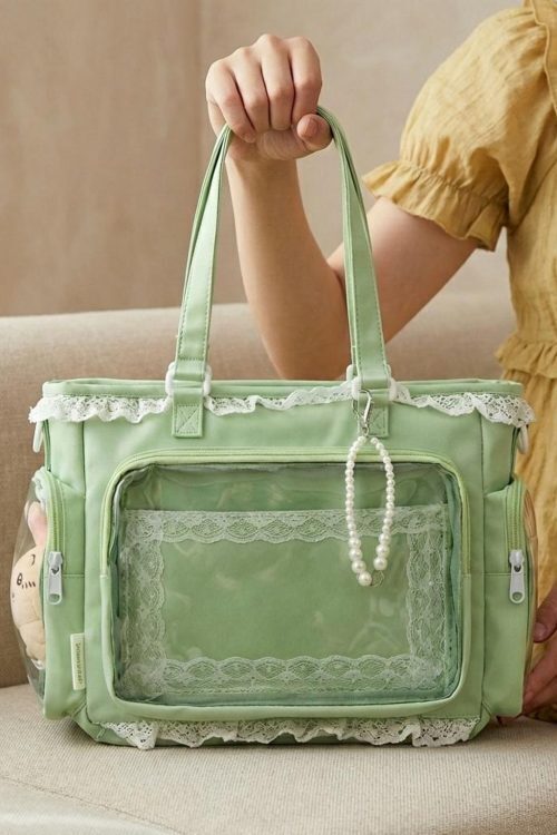 Blue Kawaii Convertible Ita Bag with Clear Window for Pin Display