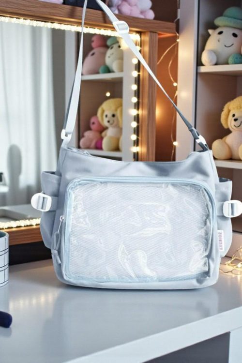 Blue Kawaii Convertible Ita Bag with Clear Window for Pin Display