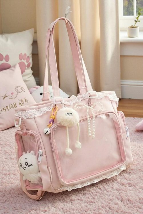 Blue Kawaii Convertible Ita Bag with Clear Window for Pin Display