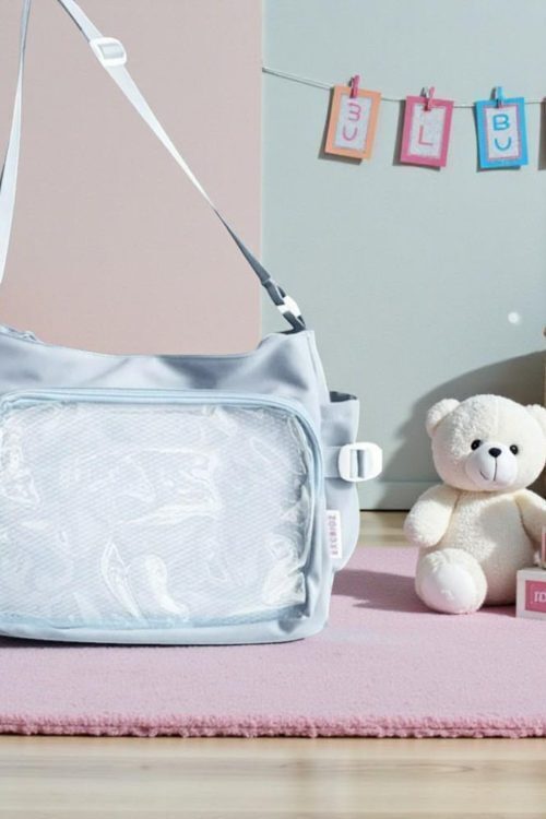 Blue Kawaii Convertible Ita Bag with Clear Window for Pin Display