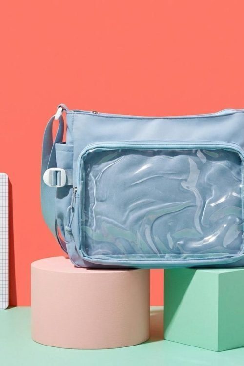 Blue Kawaii Convertible Ita Bag with Clear Window for Pin Display