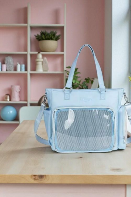 Blue Kawaii Convertible Ita Bag with Clear Window for Pin Display