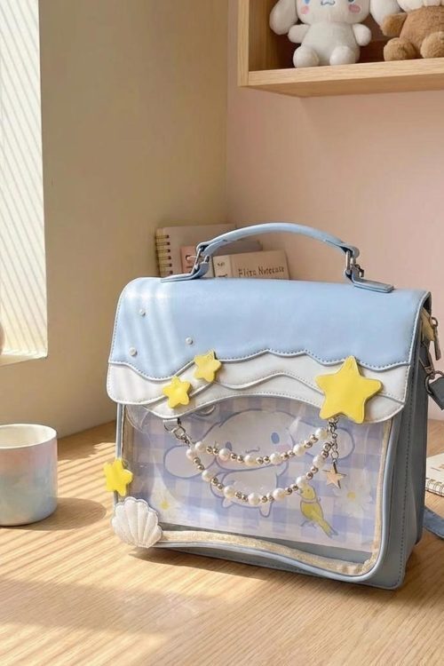 Blue Kawaii Ita Backpack with Clear Window for Photocards and Pins