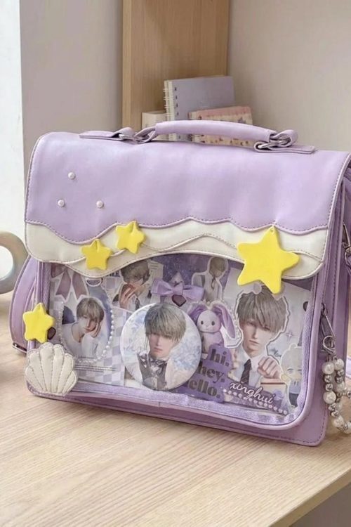Blue Kawaii Ita Backpack with Clear Window for Photocards and Pins
