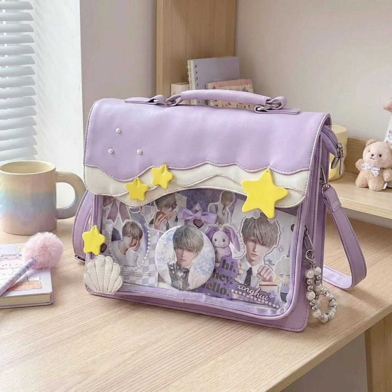 Blue Kawaii Ita Backpack with Clear Window for Photocards and Pins Blue Kawaii Ita Backpack with Clear Window for Photocards and Pins