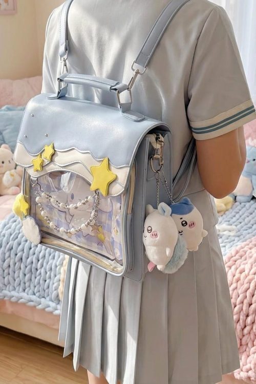 Blue Kawaii Ita Backpack with Clear Window for Photocards and Pins
