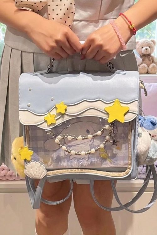 Blue Kawaii Ita Backpack with Clear Window for Photocards and Pins