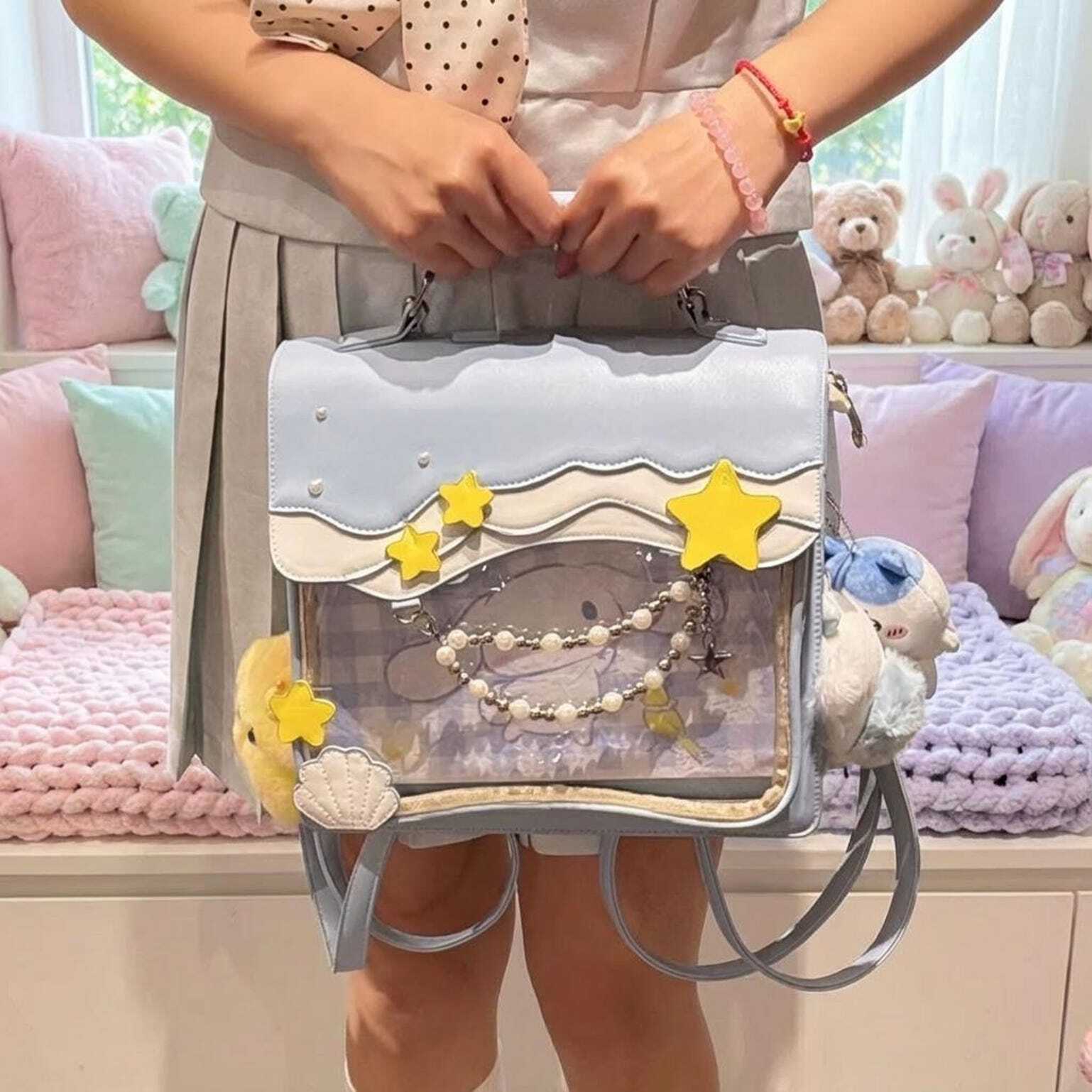 Blue Kawaii Ita Backpack with Clear Window for Photocards and Pins Blue Kawaii Ita Backpack with Clear Window for Photocards and Pins