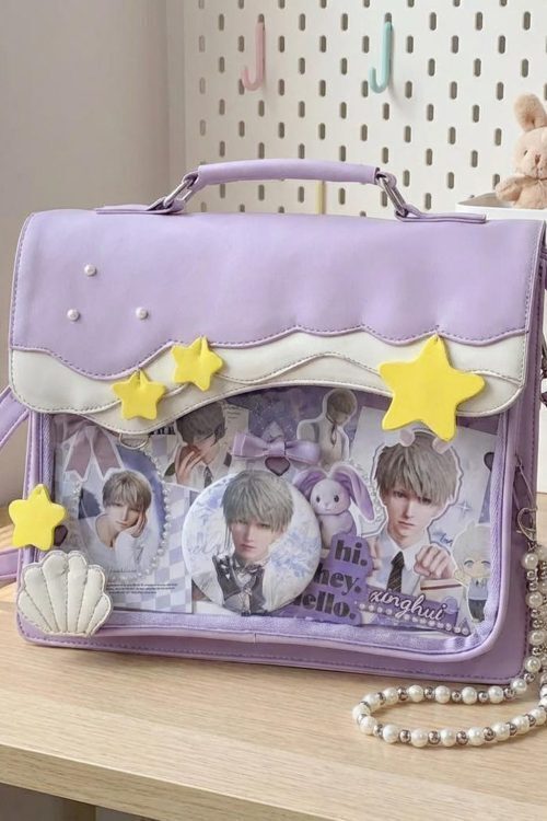 Blue Kawaii Ita Backpack with Clear Window for Photocards and Pins