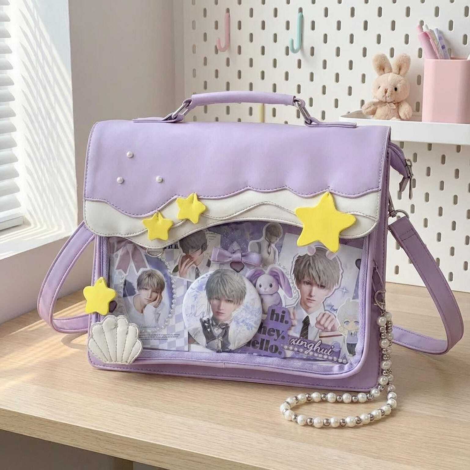 Blue Kawaii Ita Backpack with Clear Window for Photocards and Pins Blue Kawaii Ita Backpack with Clear Window for Photocards and Pins