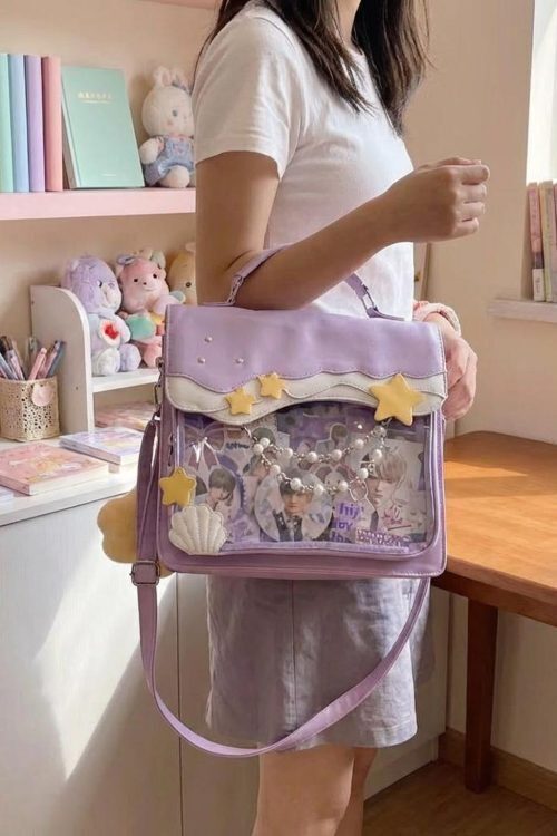 Blue Kawaii Ita Backpack with Clear Window for Photocards and Pins