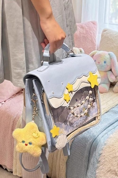 Blue Kawaii Ita Backpack with Clear Window for Photocards and Pins