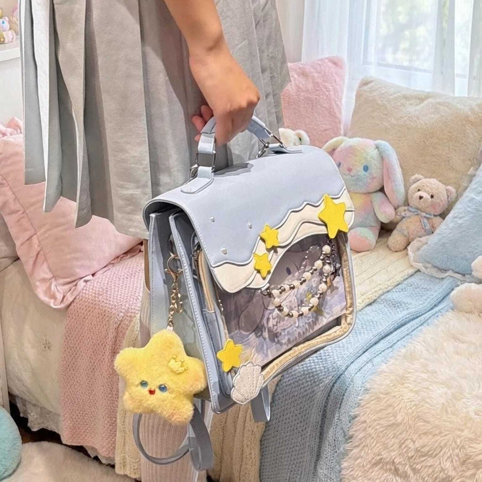 Blue Kawaii Ita Backpack with Clear Window for Photocards and Pins Blue Kawaii Ita Backpack with Clear Window for Photocards and Pins