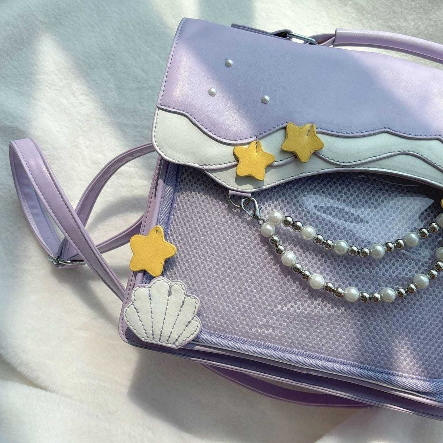 Blue Kawaii Ita Backpack with Clear Window for Photocards and Pins Blue Kawaii Ita Backpack with Clear Window for Photocards and Pins