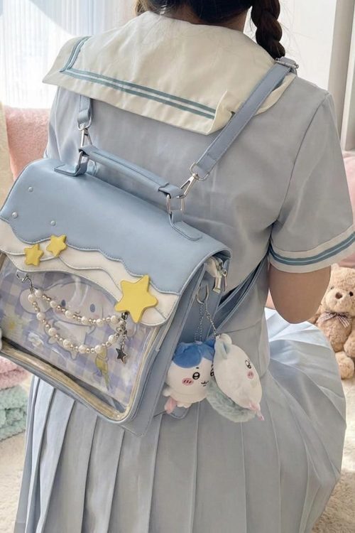 Blue Kawaii Ita Backpack with Clear Window for Photocards and Pins