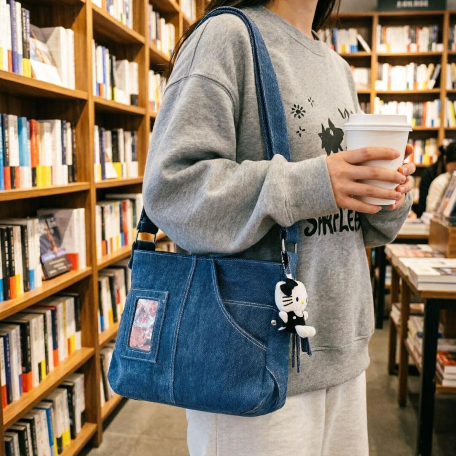 Blue Y2K Ita Messenger Bag with Clear Window for Plushies and Pins Blue Y2K Ita Messenger Bag with Clear Window for Plushies and Pins