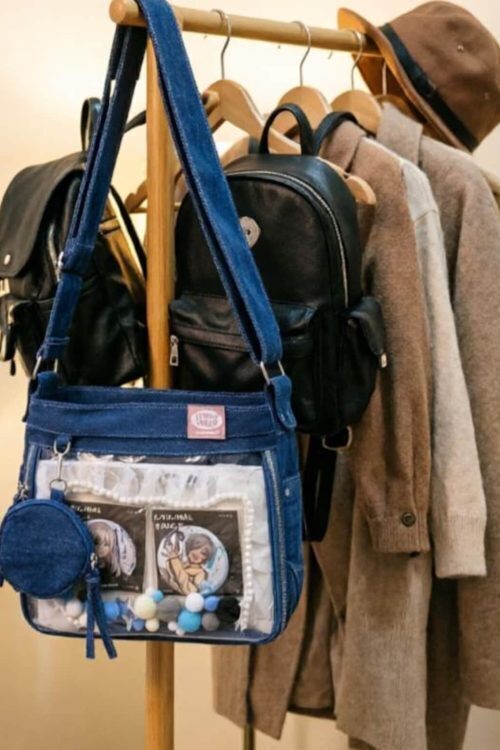 Blue Y2K Ita Messenger Bag with Clear Window for Plushies and Pins