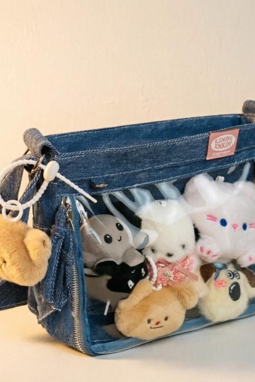 Blue Y2K Ita Messenger Bag with Clear Window for Plushies and Pins