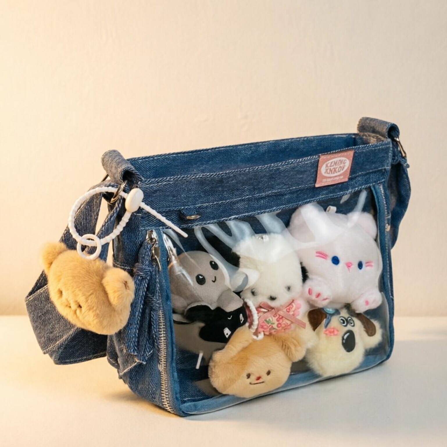 Blue Y2K Ita Messenger Bag with Clear Window for Plushies and Pins Blue Y2K Ita Messenger Bag with Clear Window for Plushies and Pins