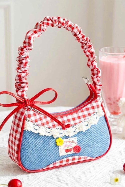 Blue Y2K Lace Convertible Bag for Pin Display