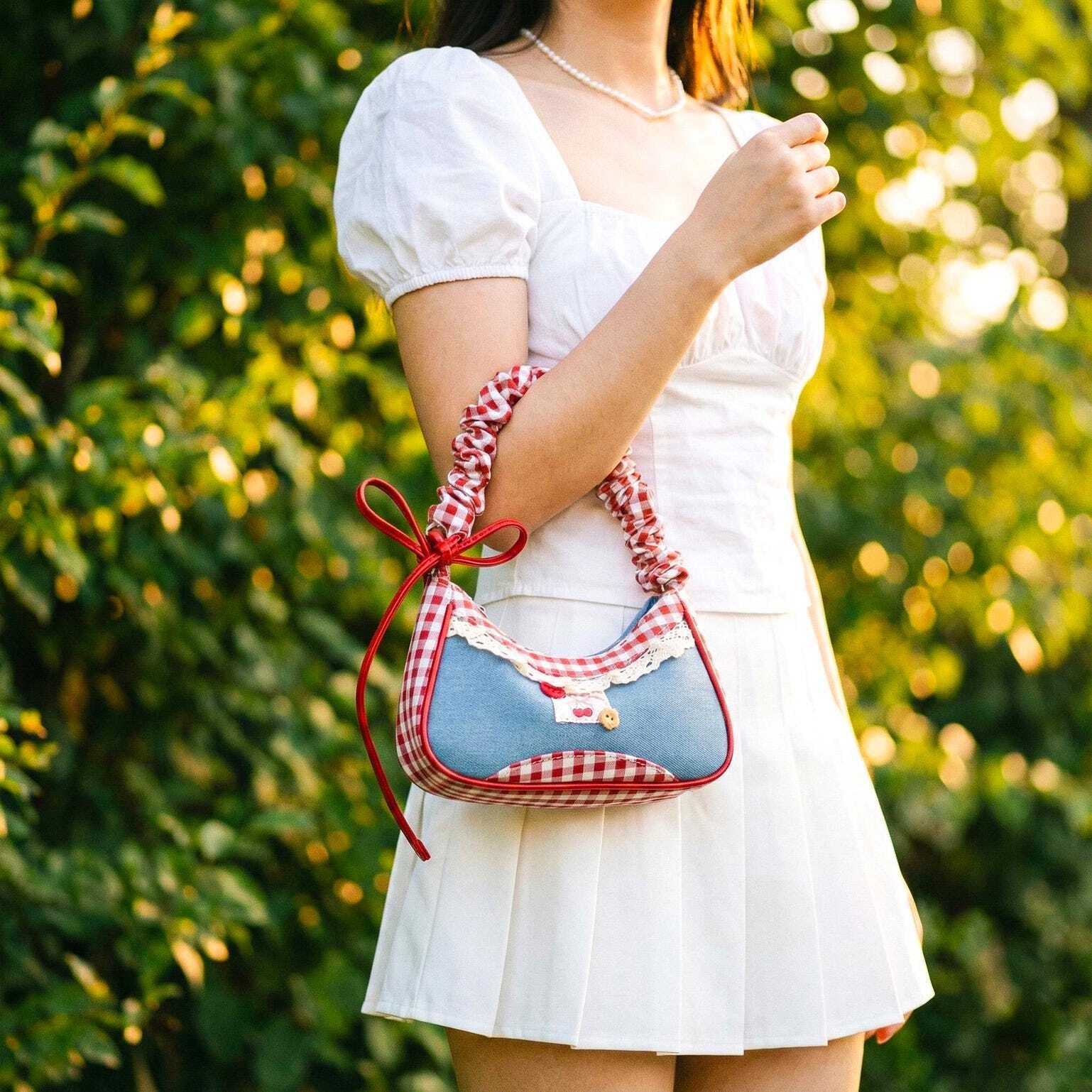 Blue Y2K Lace Convertible Bag for Pin Display Blue Y2K Lace Convertible Bag for Pin Display