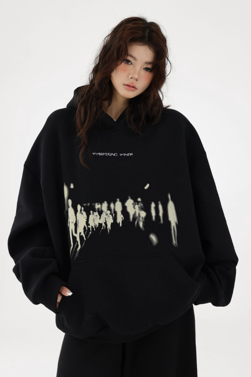 Blurry Figure Print Hoodie