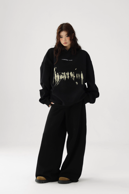 Blurry Figure Print Hoodie