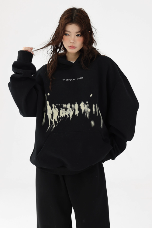 Blurry Figure Print Hoodie
