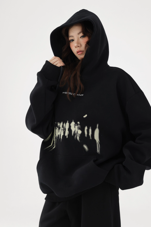 Blurry Figure Print Hoodie