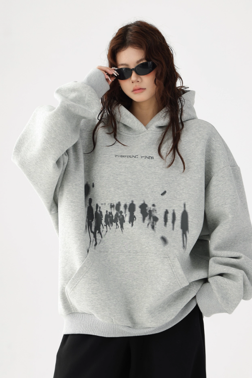 Blurry Figure Print Hoodie