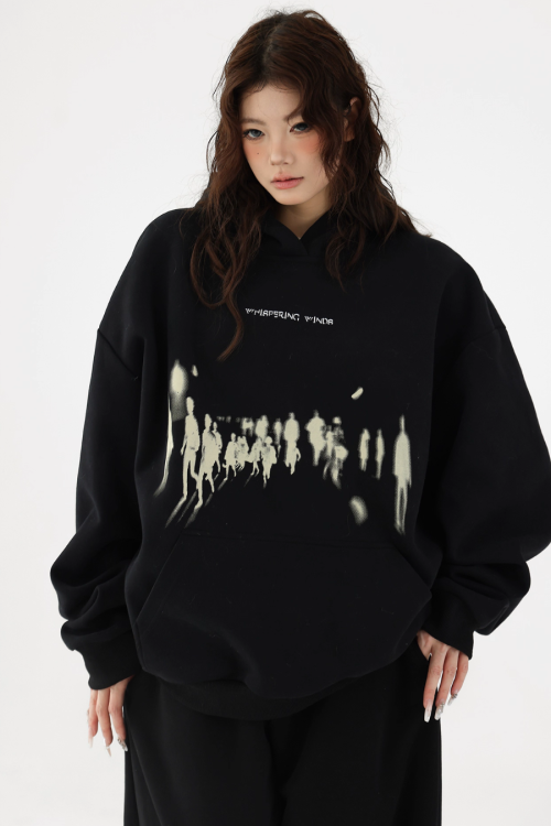 Blurry Figure Print Hoodie