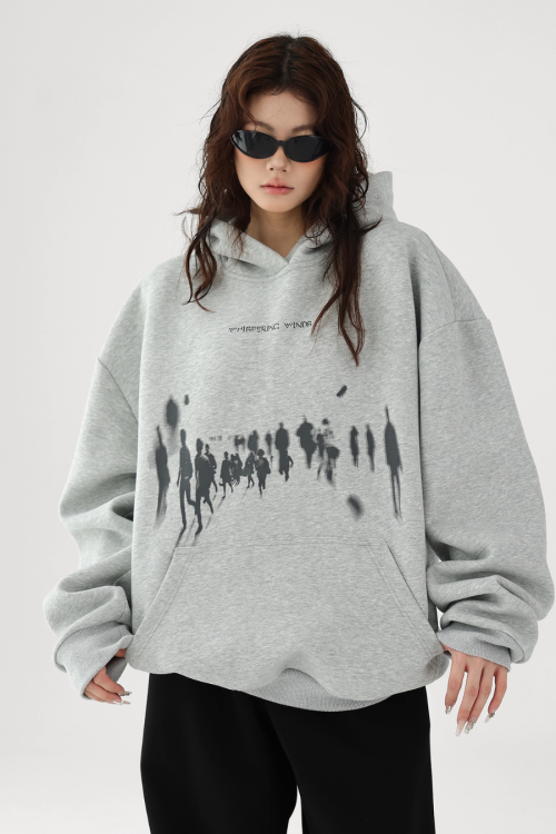 Blurry Figure Print Hoodie