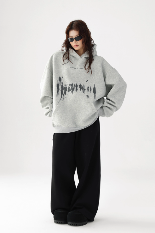 Blurry Figure Print Hoodie