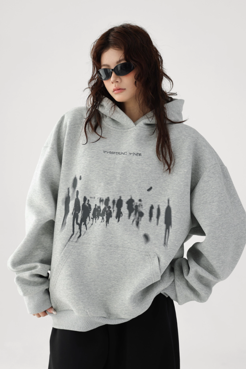 Blurry Figure Print Hoodie