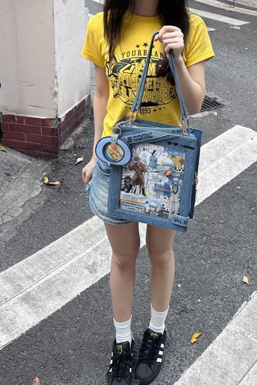 Book Convertible Ita Bag with Clear Window for Pin Display