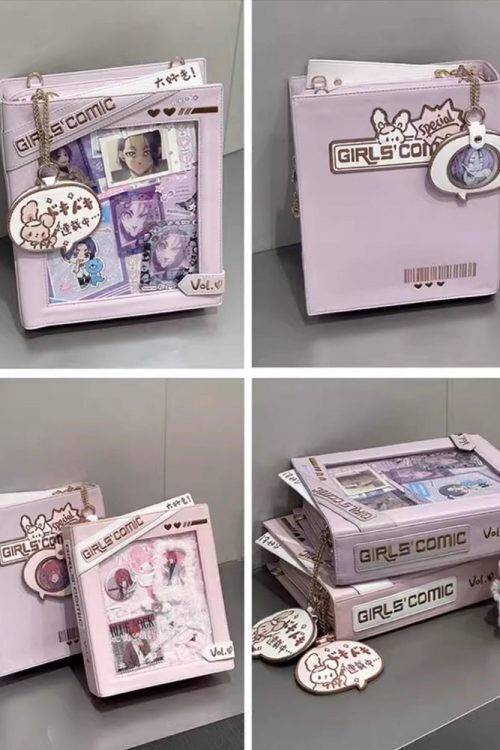 Book Convertible Ita Bag with Clear Window for Pin Display